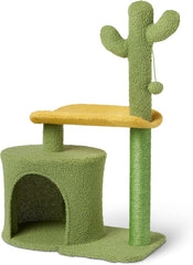 Indoor cat and kitten cactus cat tree, with curved bass grab bar, interactive swing ball, 30.7 inches (77.9 cm)