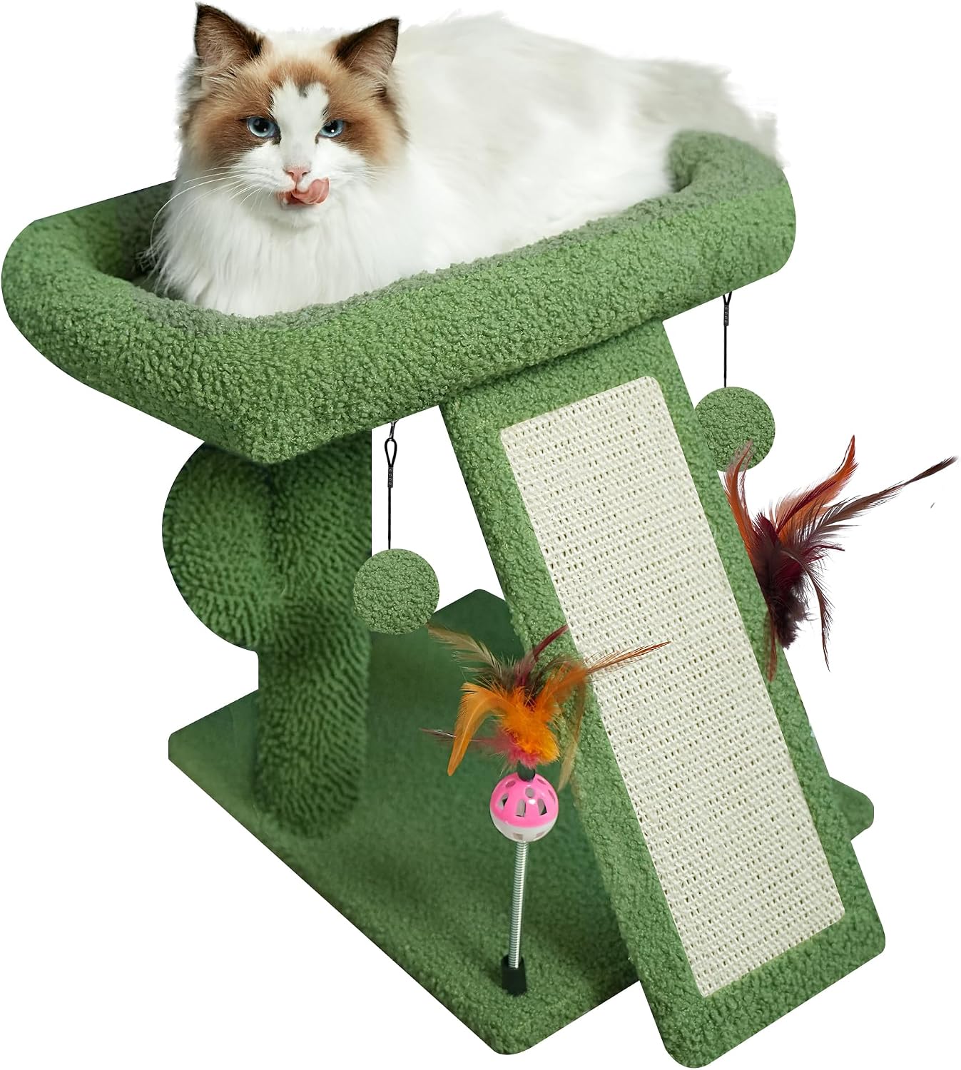 Cactus cat tree tower with indoor cat scratching post, activity center climbing tree cat furniture