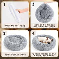Cat bed, 20 inch soothing donut bed for puppies and kittens, washable round fluffy pet bed for small and medium-sized dogs and cats (light gray)