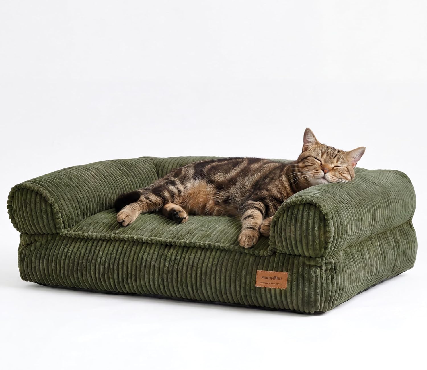 Dog Sofa Bed, Indoor Corduroy Comfortable Cat Bed with Washable Lid, 28 inch Waterproof Orthopedic Dog Bed Pet Sofa, Green