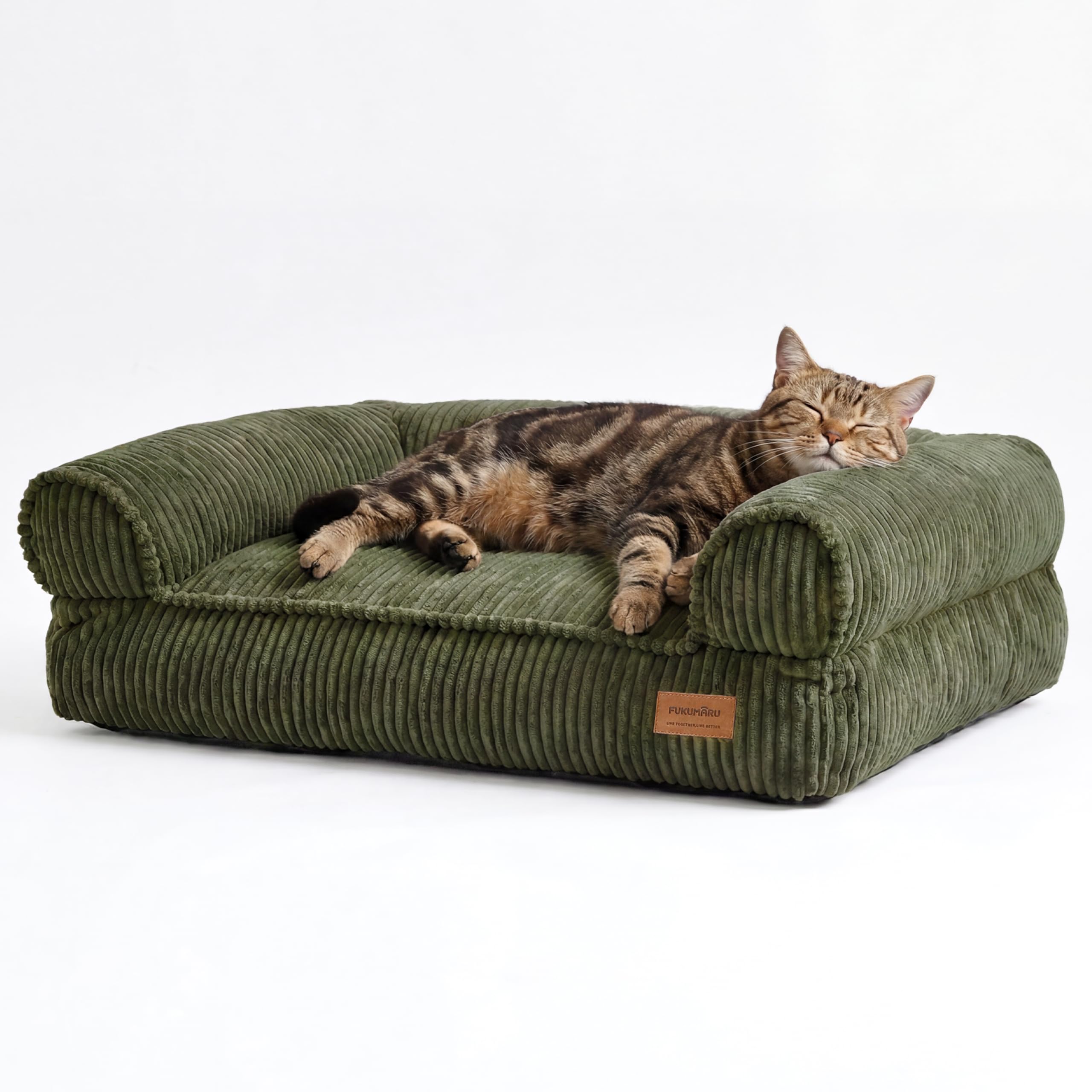 Dog Sofa Bed, Indoor Corduroy Comfortable Cat Bed with Washable Lid, 28 inch Waterproof Orthopedic Dog Bed Pet Sofa, Green