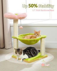 Flower cat tree, 28 inch cat tower with comfortable perch, large hammock for indoor cats, pink