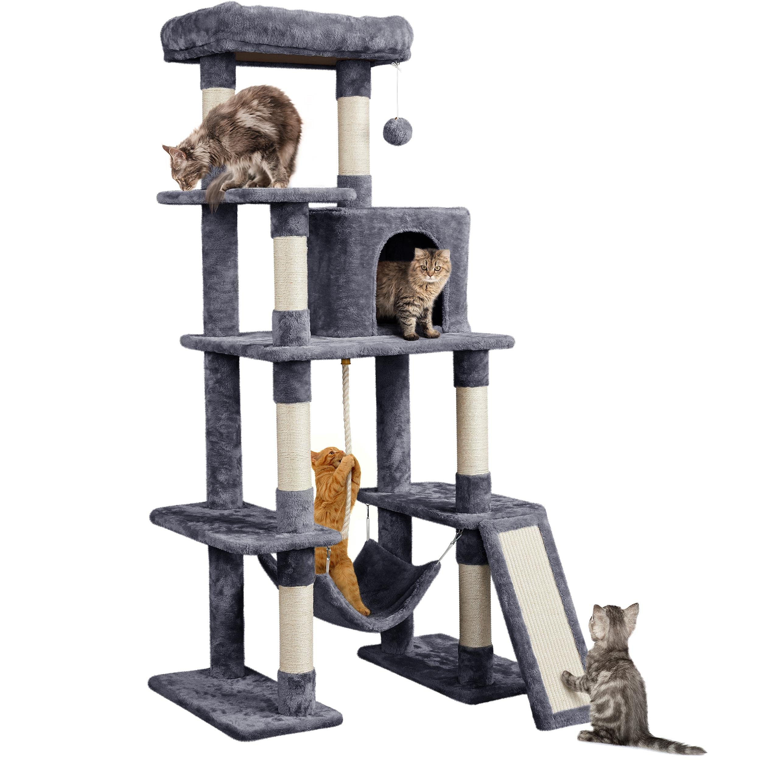 63 inch sturdy large cat tree, suitable for indoor heavy-duty cats, tall towers | plush apartments, hammocks