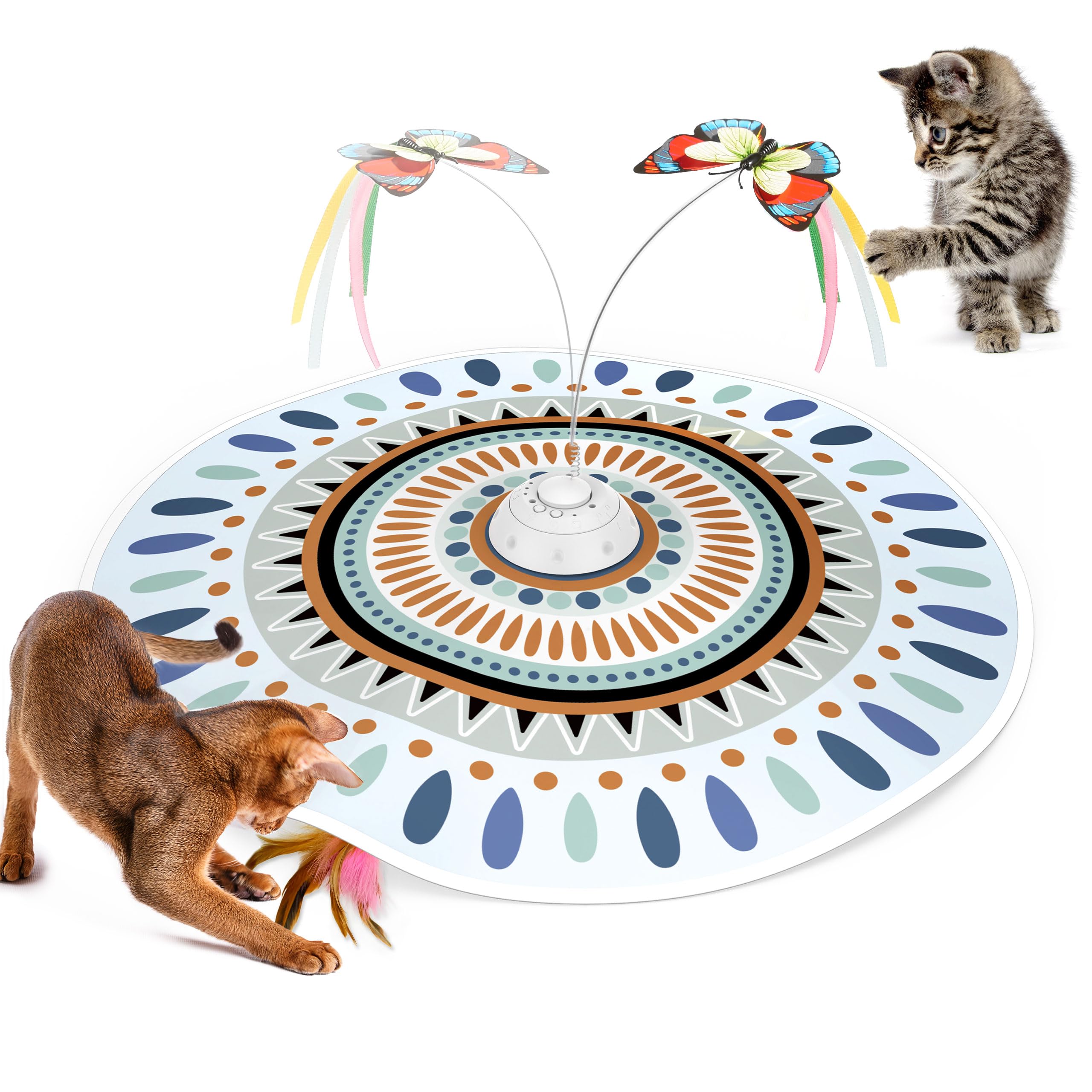 Cat toy, 3-in-1 hide and seek, interactive fun | Automatic flapping butterfly, moving feathers, indoor cat sports kicker 22.8 inches suitable for all breeds