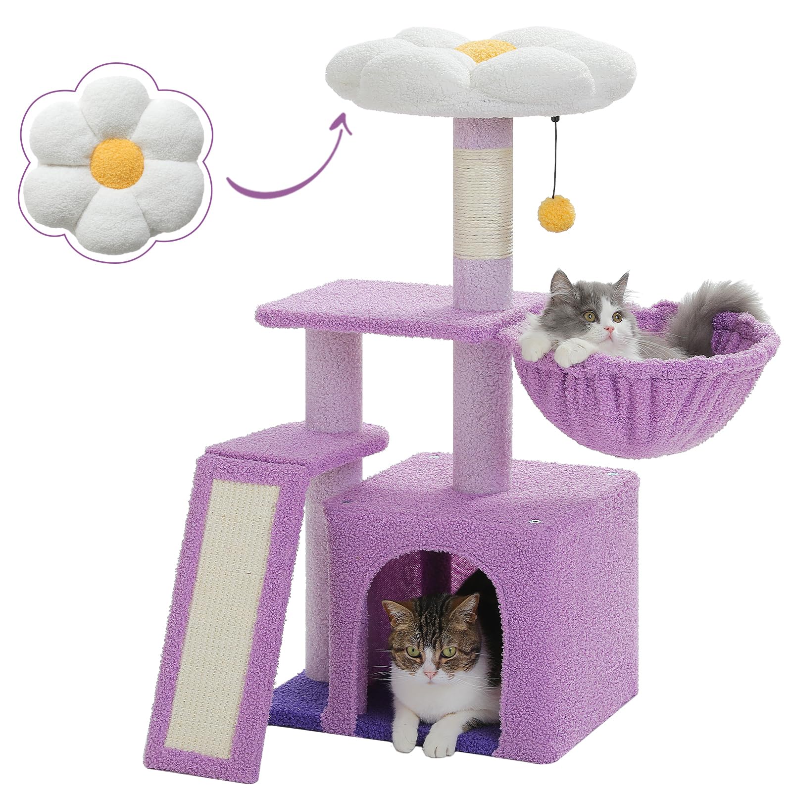 Indoor cat cactus cat tree, 32 inch small cat tower cat apartment with sisal scratch ramp