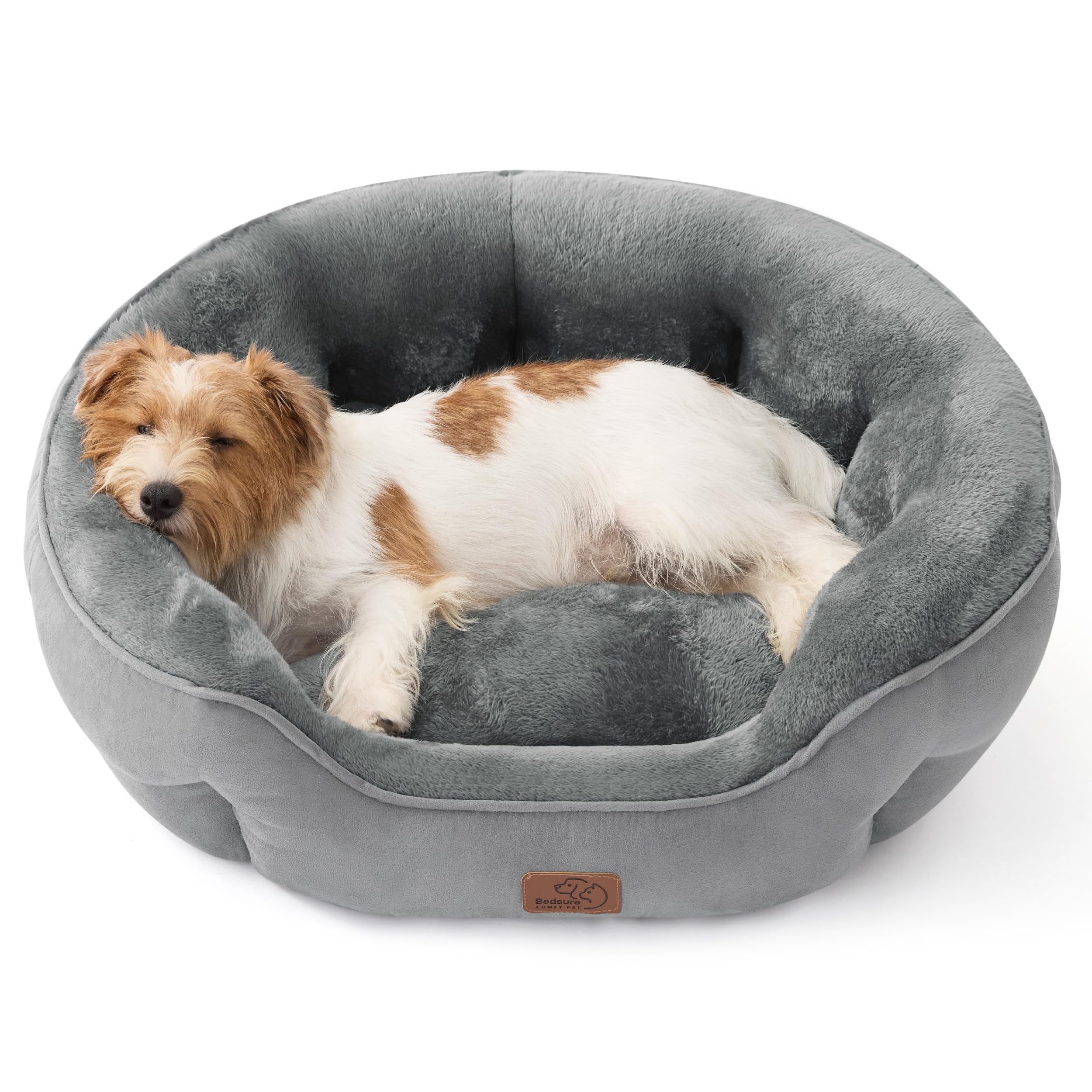 Bedding dog bed washable, circular cat bed for indoor cats, 20 inch soft plush pet bed for kittens, non slip bottom, easy to clean