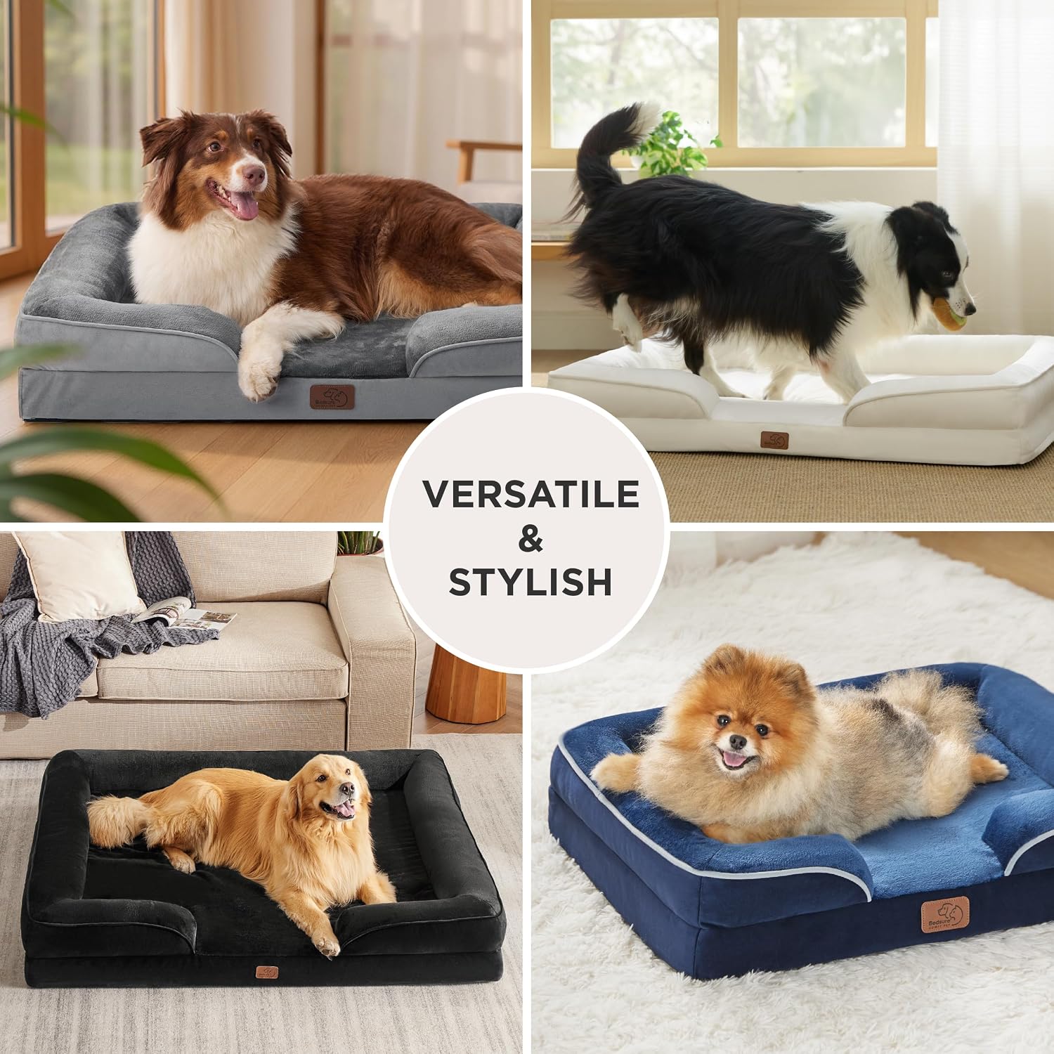 Bed type orthopedic dog bed large dog - washable large dog and cat bed waterproof, comfortable dog sofa, gray, 35 inches