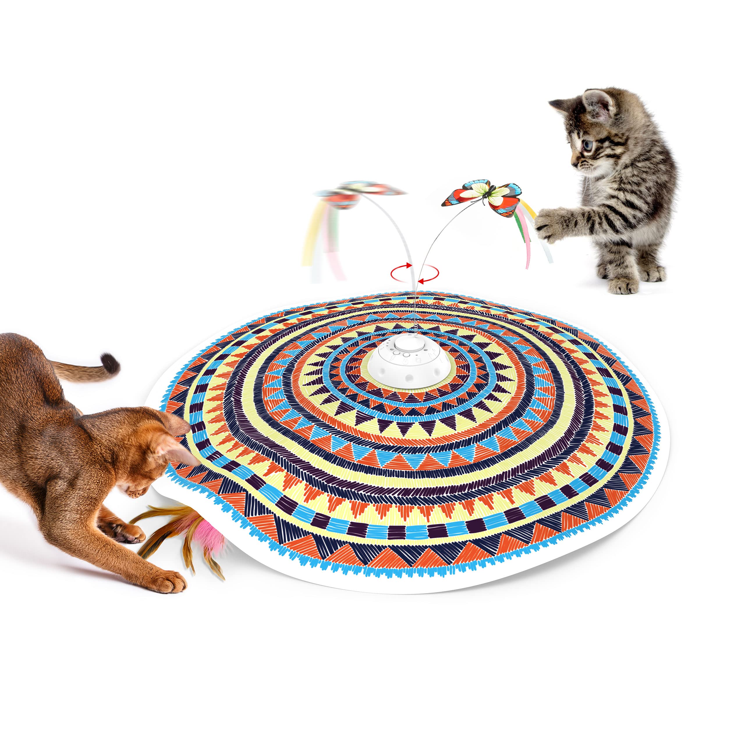 Cat toy, 3-in-1 hide and seek, interactive fun | Automatic flapping butterfly, moving feathers, indoor cat sports kicker 22.8 inches suitable for all breeds